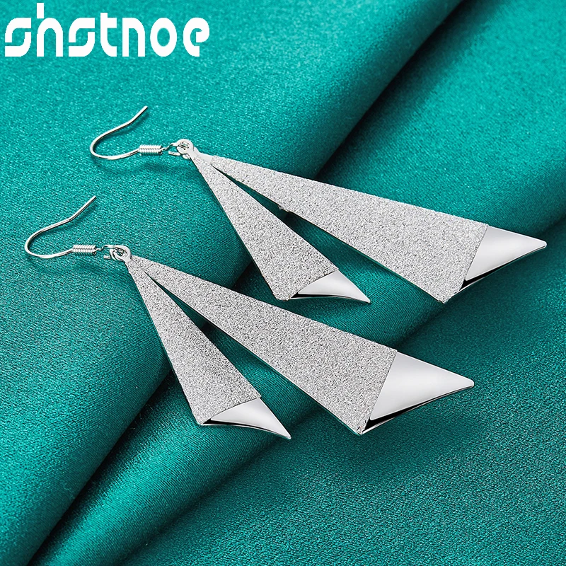 

SHSTONE 925 Sterling Silver Triangular Frosted Drop Earrings For Women Party Engagement Wedding Birthday Gift Fashion Jewelry