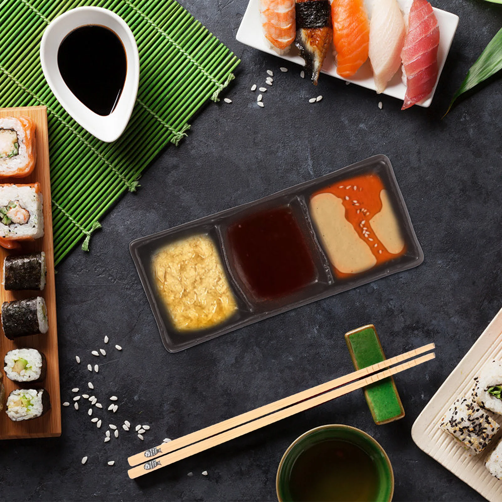 

1Pcs Three Grid Sauce Dish Ceramic Sushi Plate for Condiment Appetizer Dessert Oil Vinegar Dipping Bowl Kitchen Supplies