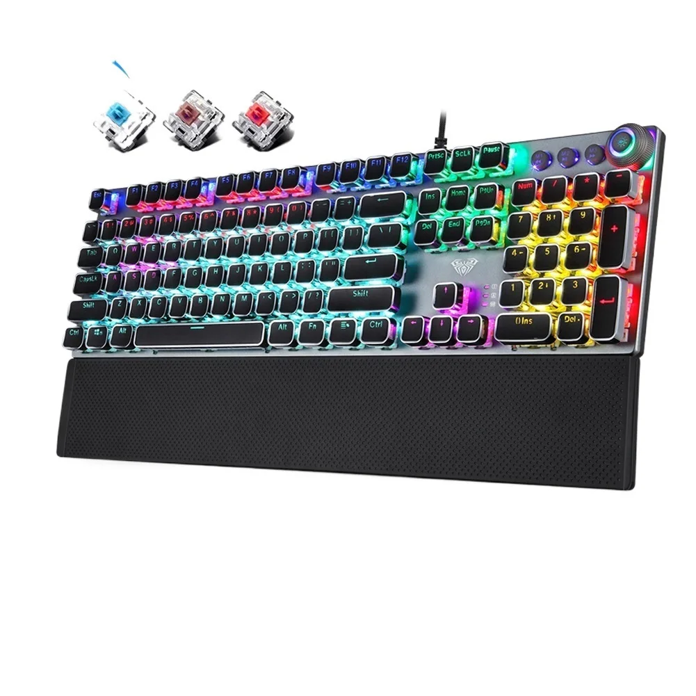 Top Gaming Mechanical Keyboard Retro Square Glowing Keycaps Backlit USB Wired 104 Anti-ghosting Gaming Keyboard for PC laptop