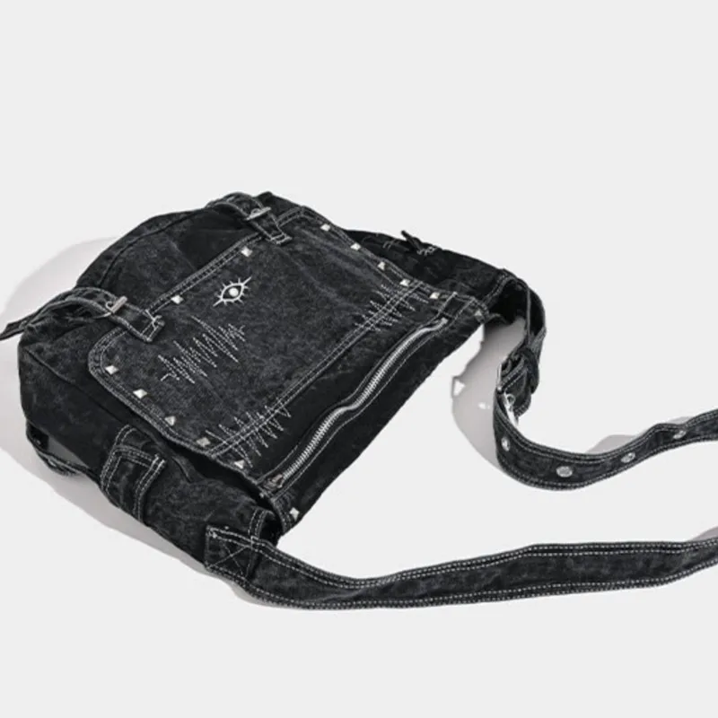 Retro Denim Black Large Capacity Tote Bag Wallet Women Washed Casual Crossbody Bags Female Vintage Canvas Bag Y2k Handbag 2025 image 5