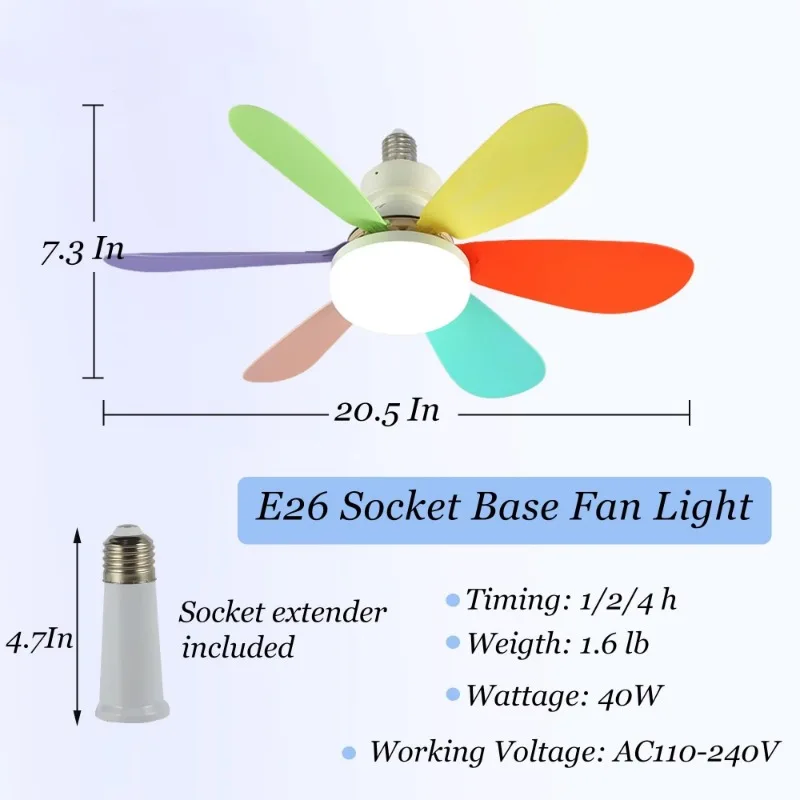 LED 40W ceiling fan with remote control Socket Fan Light for dimming for living room study Kitchen Bedroom and home use