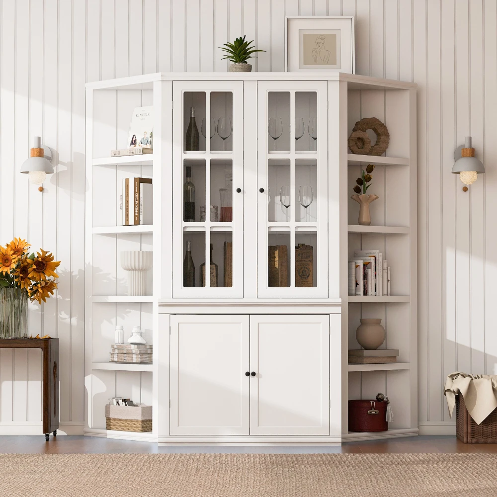 

75.25'' Tall Display Cabinet and Two Triangle Sided Bookshelves, 69.25'' Wide Retro Style Wall Suit storage cabinet furniture