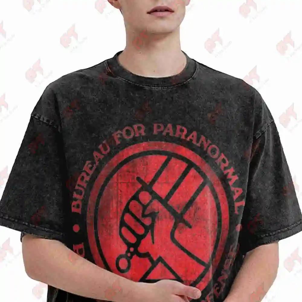 Hellboy Bureau Paranormal Research Defense Vintage Washed Tee Pure Cotton T-Shirt