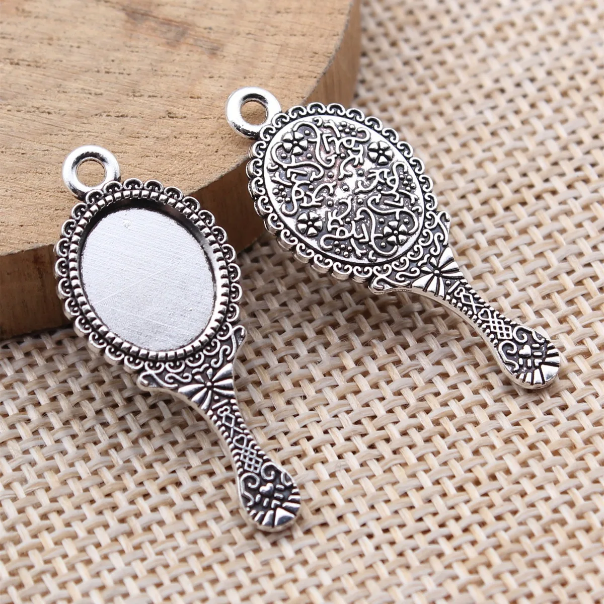 40pcs 34x14mm(1.34x0.55inch) Antique Silver Color Vintage Mirror Charms Pendants DIY Jewelry Making Accessories