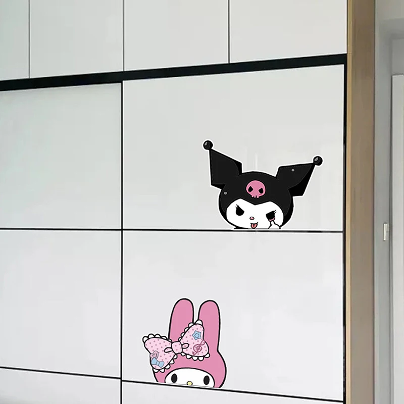 Pegatinas grandes Kawaii Sanrio Kuromi para ventana de coche, pegatinas bonitas de Hello Kitty Melody Anime, decoración de paredes y armarios Cinnamoroll