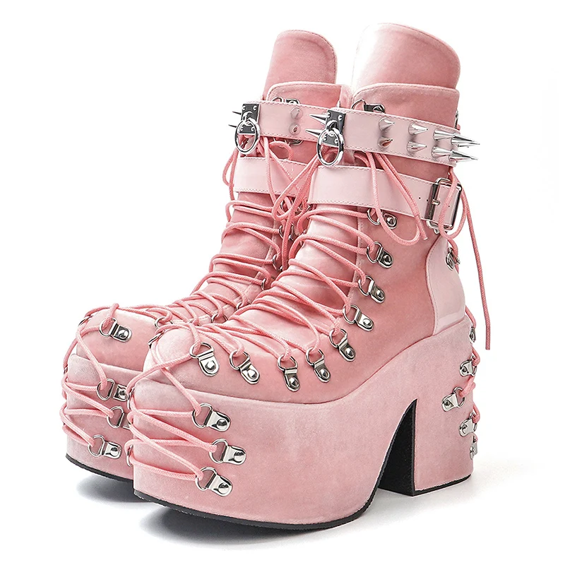 Leecabe Women's high-heeled , lace-up gothic style shoes, everyday casual street style.