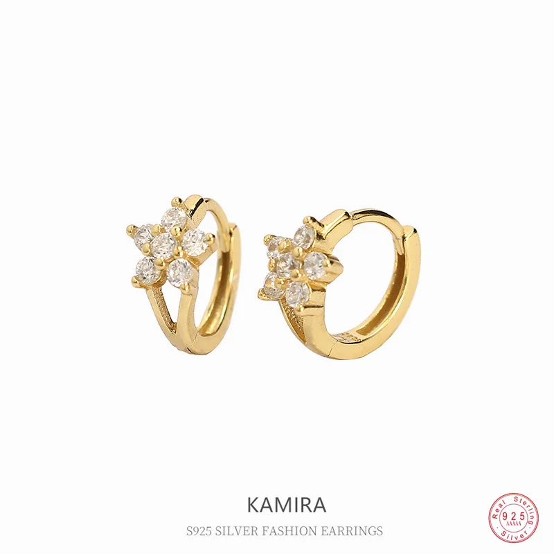 KAMIRA 925 Sterling Silver Luxury Elegant Flower Zircon Earrings for Women Wedding Banquet Charm Anniversary Exquisite Jewelry