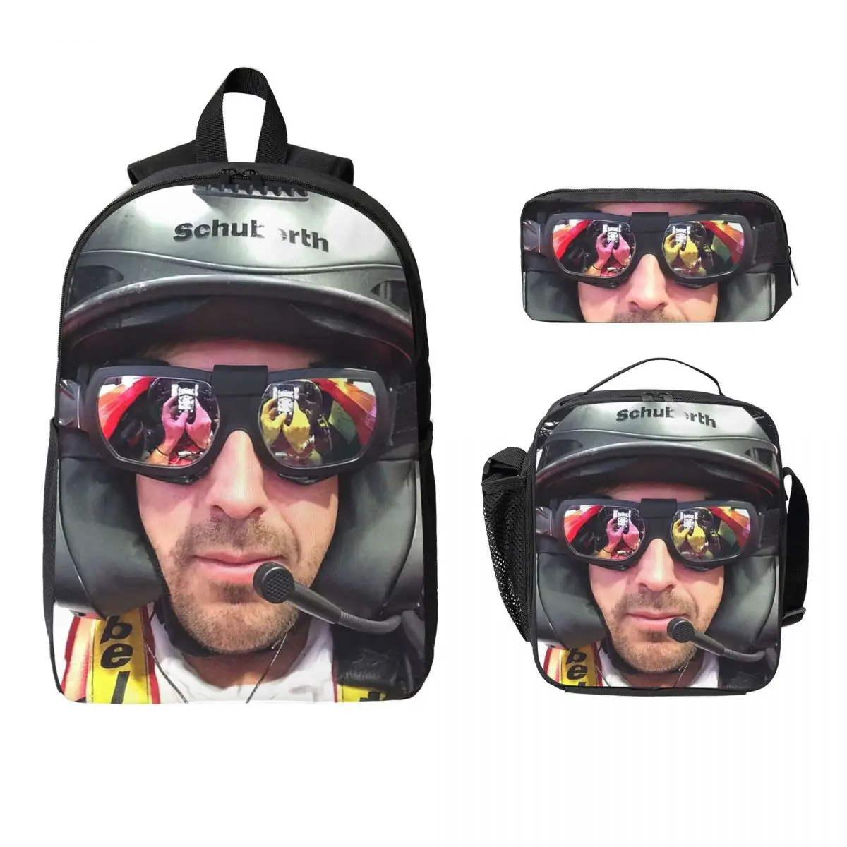 

Рюкзак Fernando Alonso Art, студенческая сумка для книг для мальчиков и девочек, школьная сумка, компьютерные сумки на плечо, изолированная сумка для обеда 3 шт., пенал