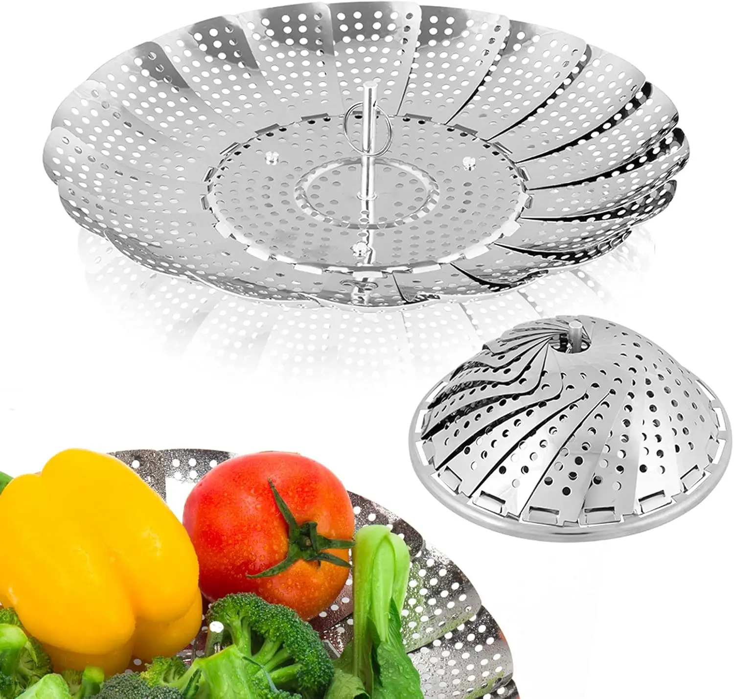 

Stainless Steel Vegetable Steamer Basket, Folding Expandable Steamer for Various Pot Sizes with Removable Center Post