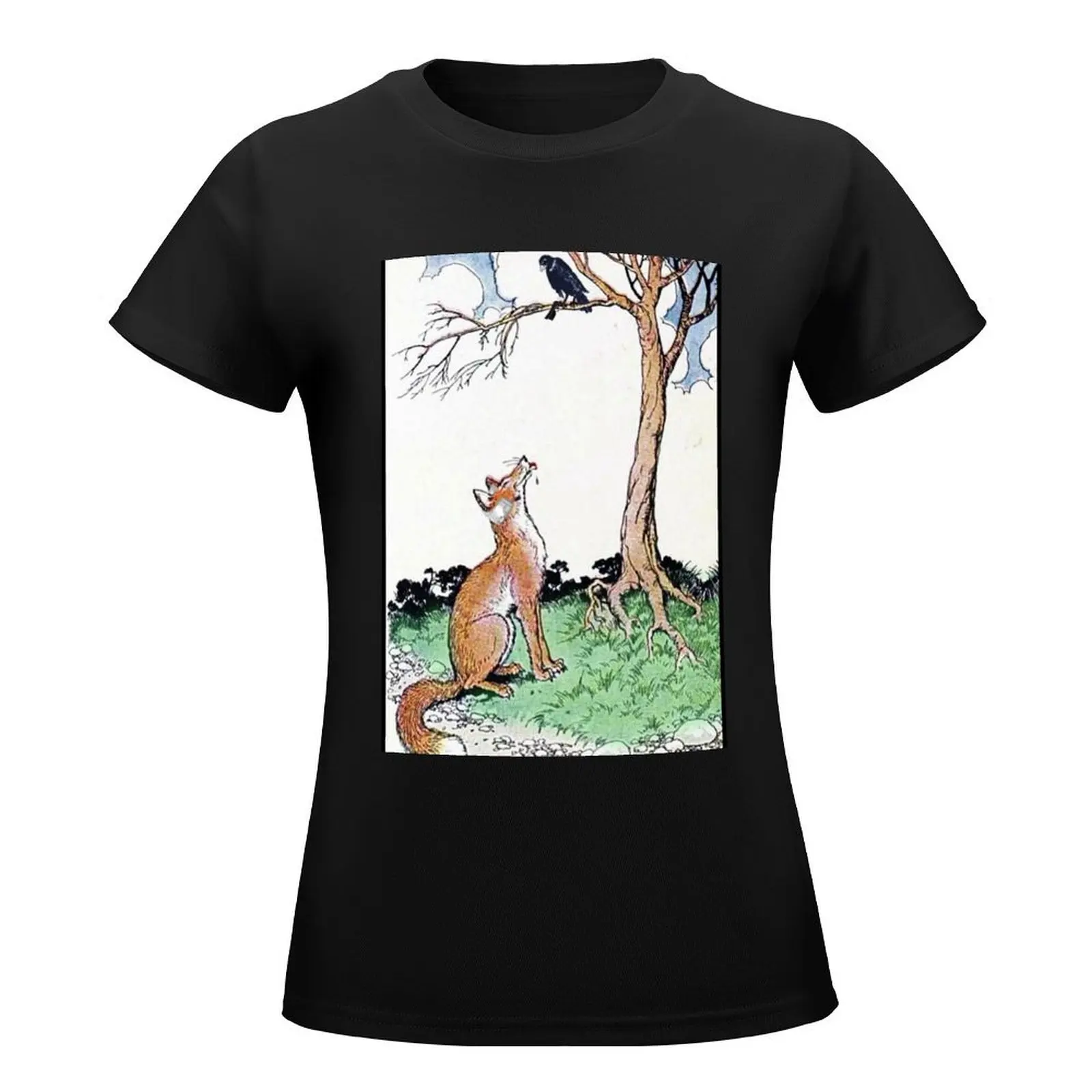 Fox, Falco, and The Tree of Wisdom T-Shirt summer tops Short sleeve tee vintage clothes Womens clothing