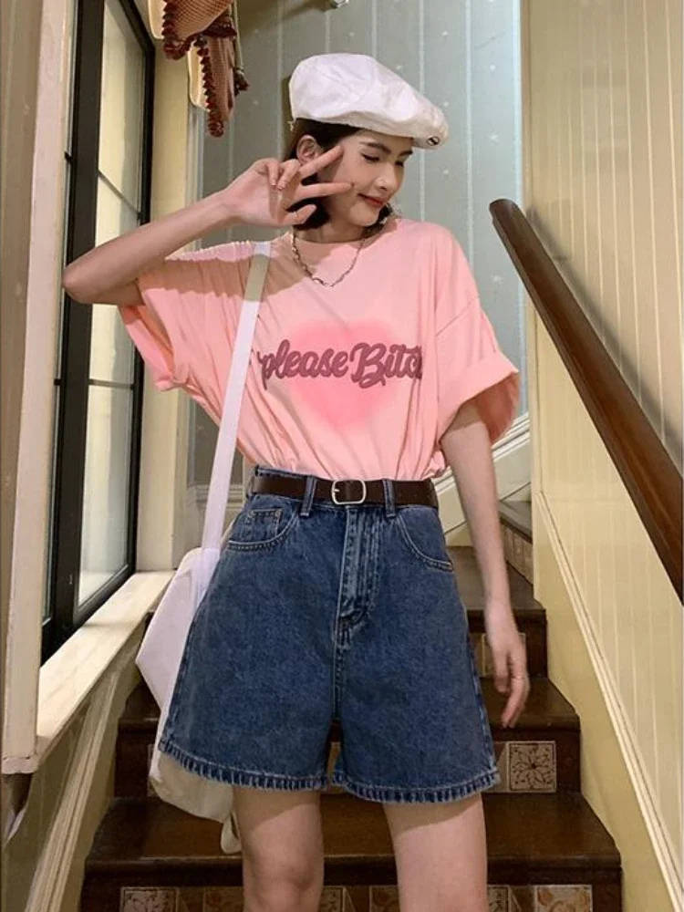 

Синие джинсовые шорты женские летние с высокой талией и карманами на молнии в американском стиле ретро, свободные свободные универсальные модные уютные летние шорты в корейском стиле