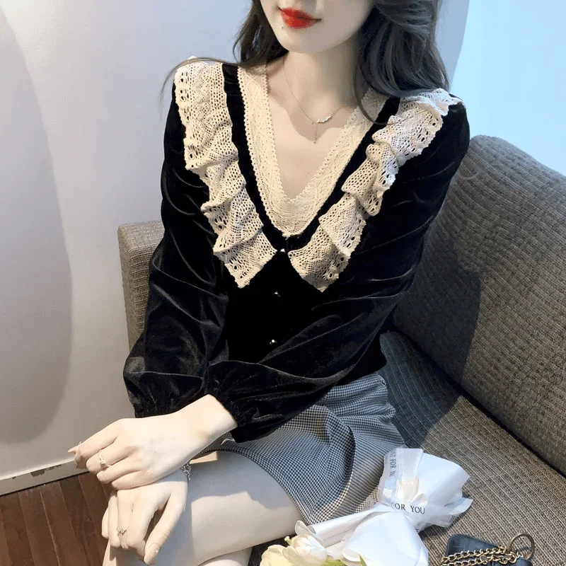 

Button Up V Neck Shirts & Blouses for Women Elegant Luxury Beautiful in Promotions Aesthetic Fine Vintage Y2k Fashion Woman Top