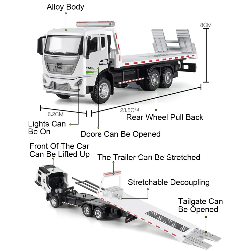 1:32 modelo de veículo de engenharia de resgate de estrada brinquedo metal diecast plataforma reboques som luz portas abertas puxar para trás para meninos presentes
