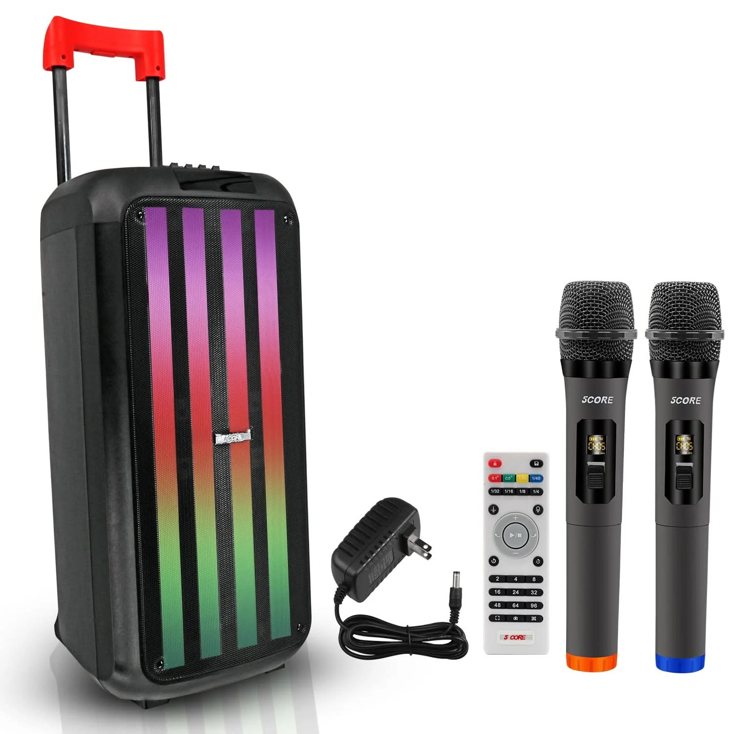 5 Core Bluetooth Party Speaker 10 inch PA RGB Partybox Karaoke Machine + 2 Wireless Mic PLB 10X2 2MIC