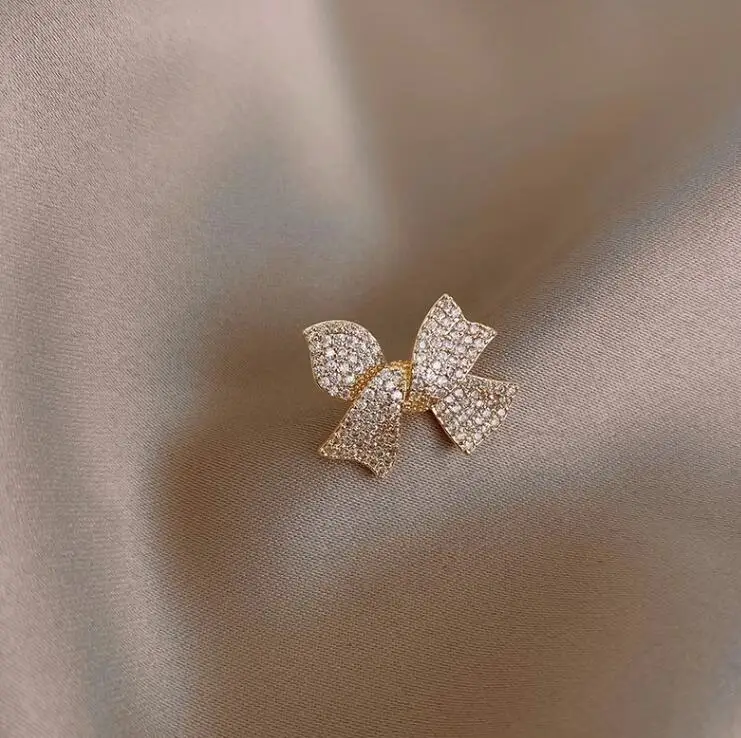 Mini Full of Rhinestone Bowknot Brooch Lovely Crystal Pin Buckle For Women Fashion Clothing Accessories