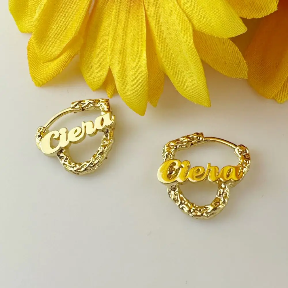 2023 Custom 18mm Cute Name Earring For Girl Personalized Heart Hoop Earring For Children Kids Jewelry Gifts
