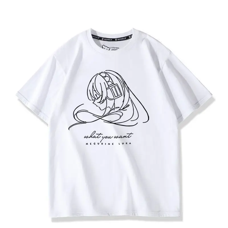 Megurine Luka سلسلة تي شيرت طباعة تي شيرت للرجال النساء الصيف بلايز قصيرة الأكمام المحملة ملابس يومية غير رسمية ملابس للرجال