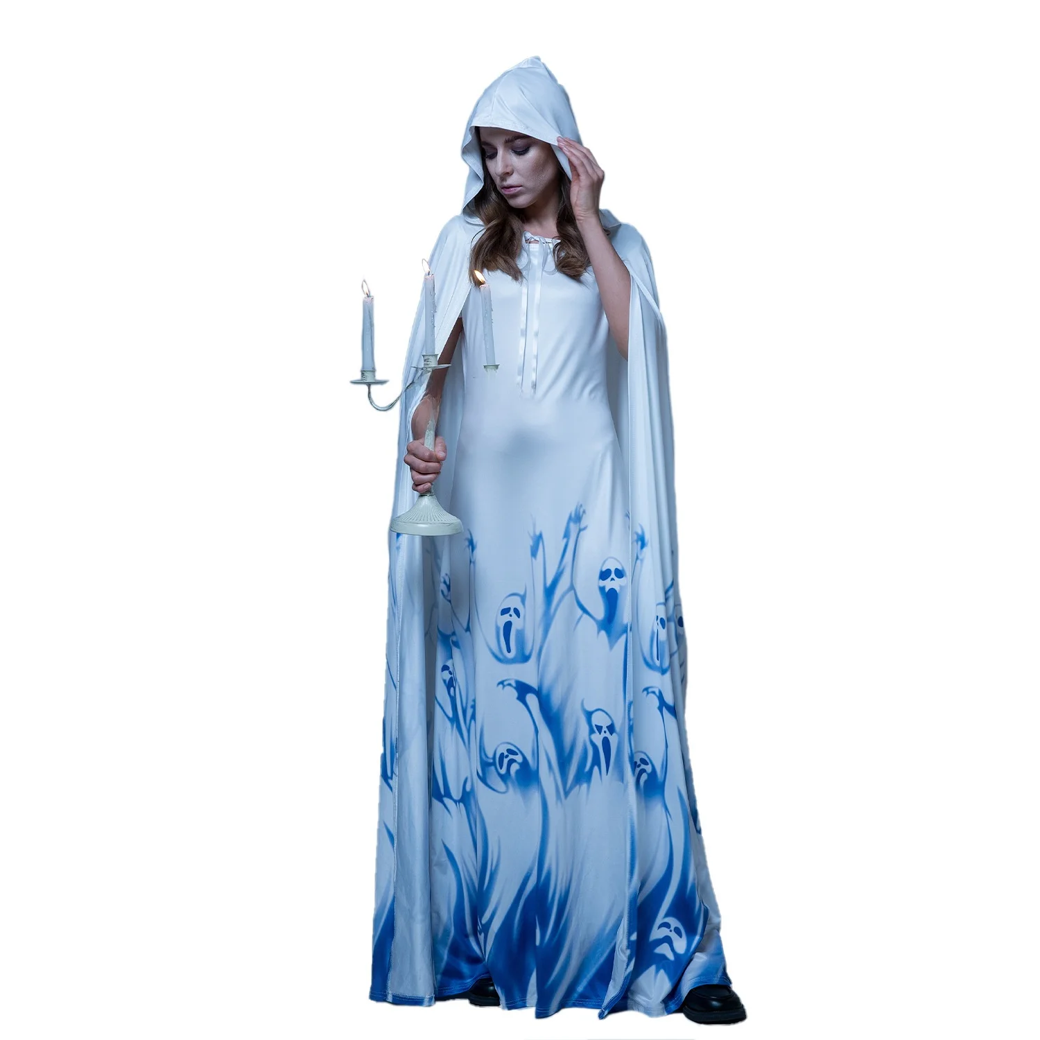 New Women's loween Cosplay Costume White Skeleton Ghost Bride Role-plang Outfit Set Polyester Spring 2025 Ethnic Stage Wear