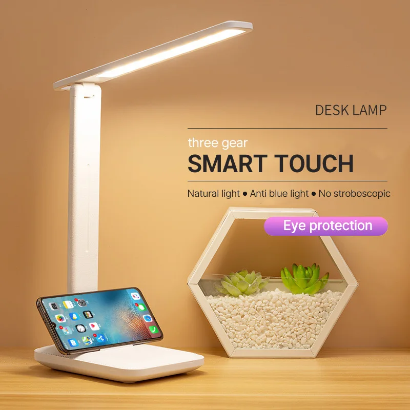 Folding Table Lamp Eye Protection Touch Dimmable LED Lamp Student Dormitory Bedroom Reading USB Charge Table Lamp