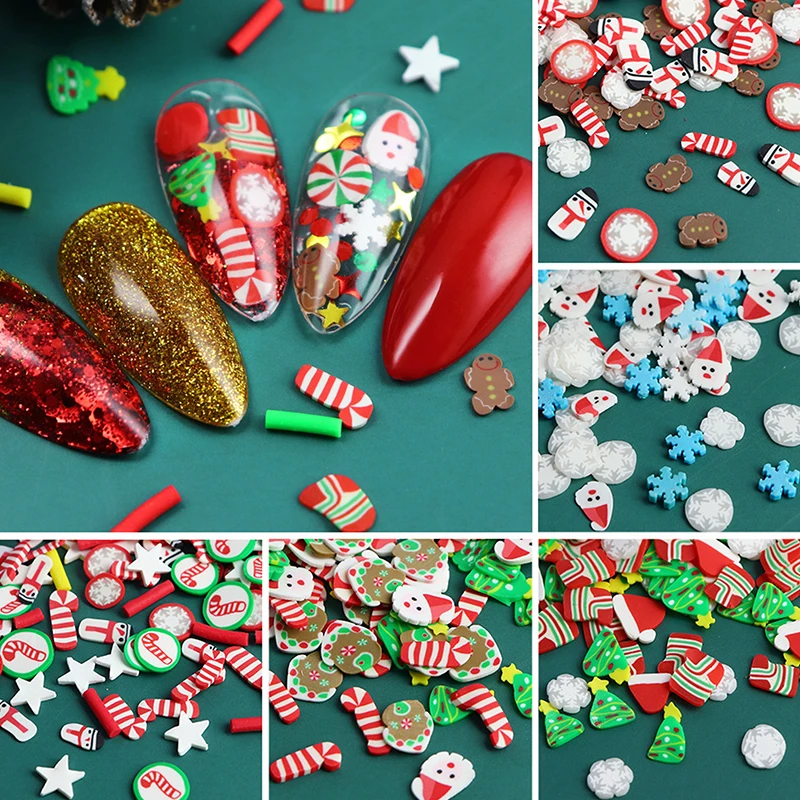 10G Mix Christmas Decoration Nail Art Charms Polymer Soft Clay Slice Manicure Kawaii New Year Accessories