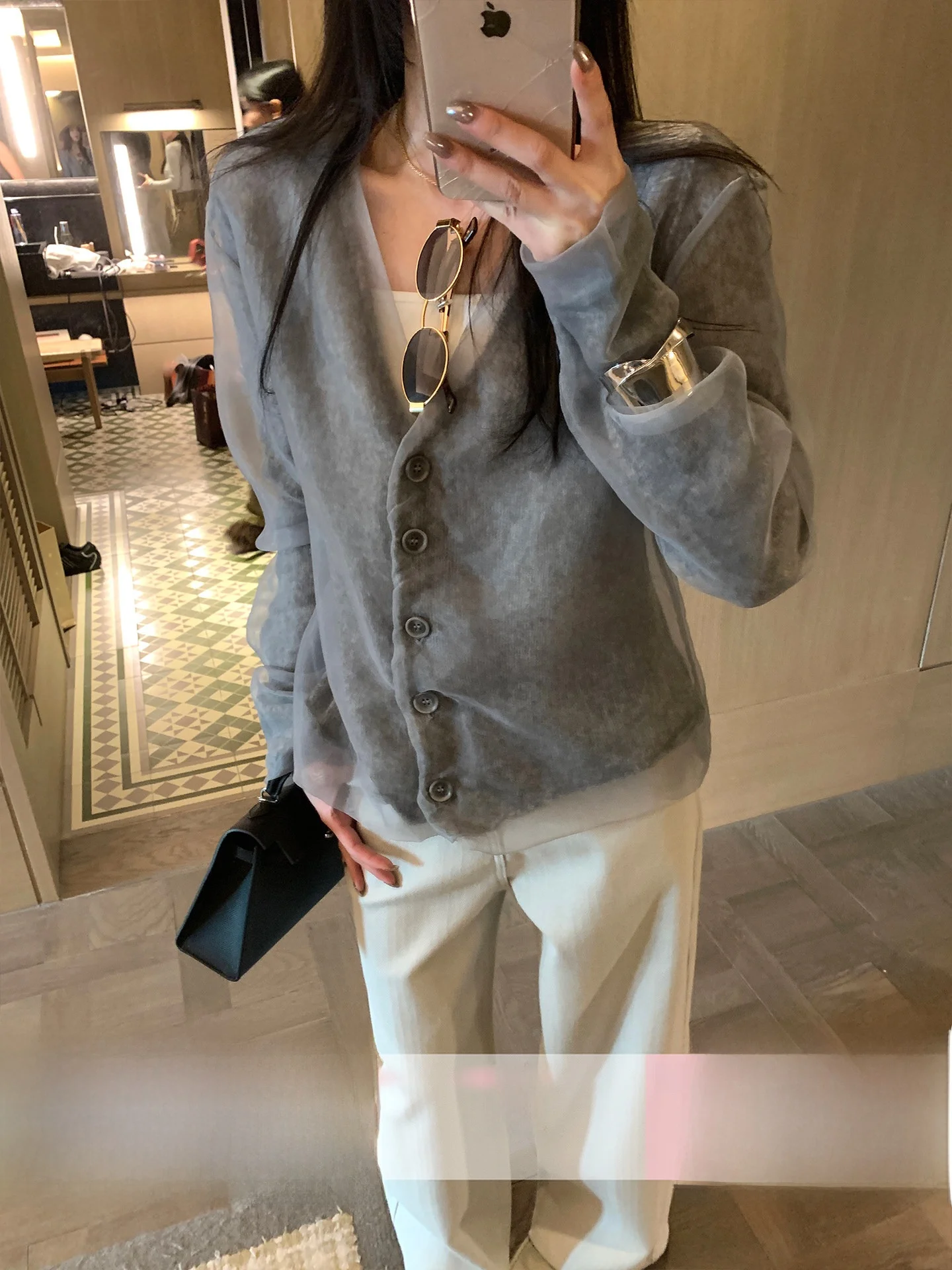 

OuYang Early Spring Berlin Knitted Cardigan High Design Sense Wool Alpaca Wool Me Knitted Open Cardigan Women's Faion