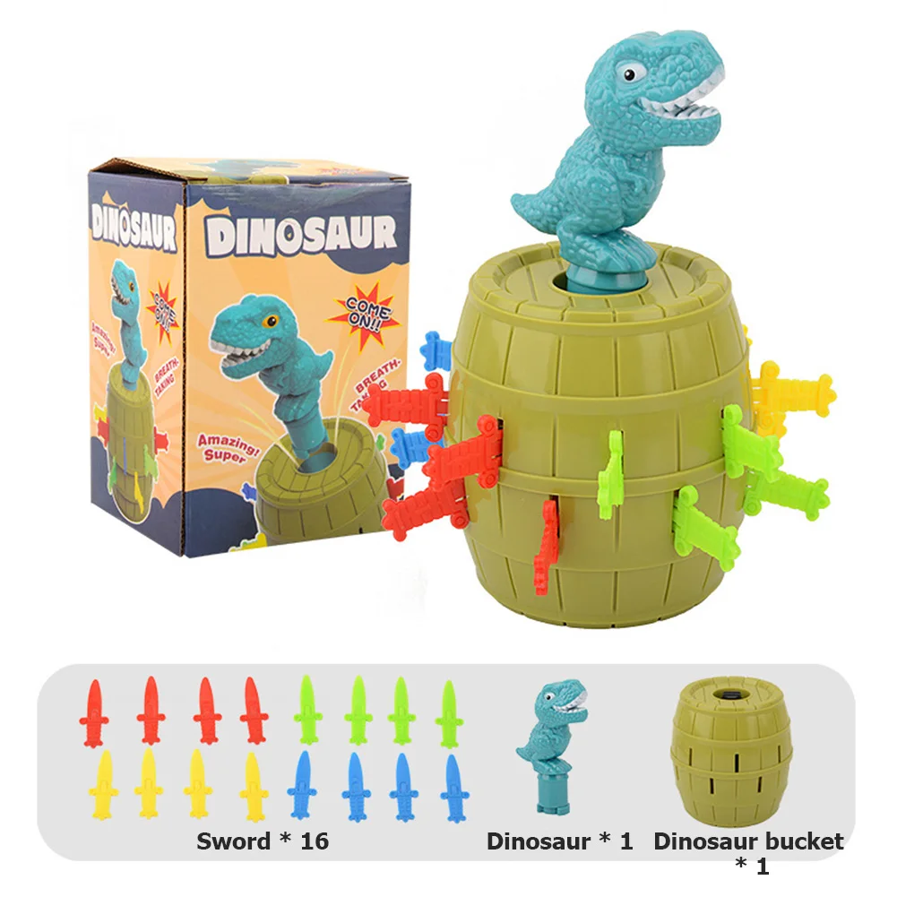 Dinossauro Pop Up Toy Barrel Jogo, Brinquedos Complicados, T-Rex Saltando Baldes, Novidade Stab