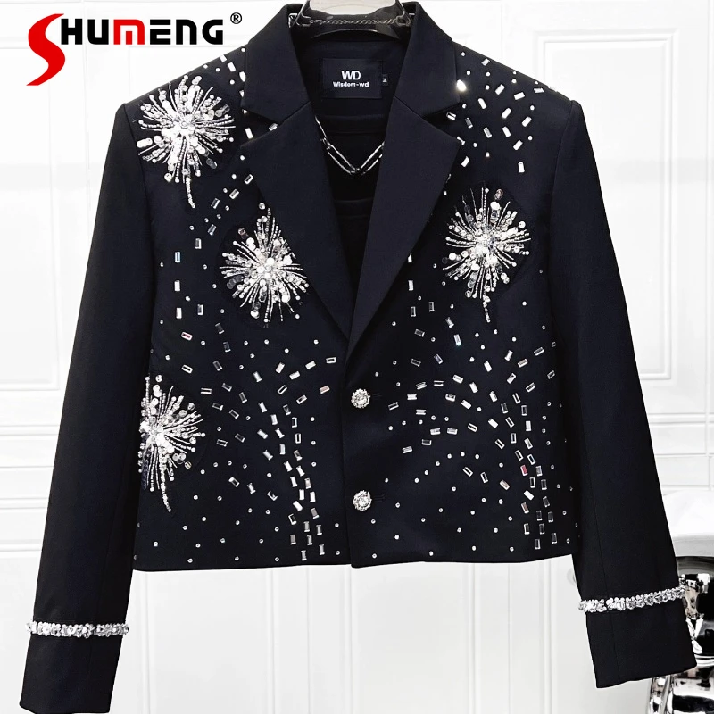 

Men's 2025 Autumn New High-End Blazers Sequin Rhinestone Design Small Blazers Men's Fashion Long Sleeve Blingbling Suit Jackets