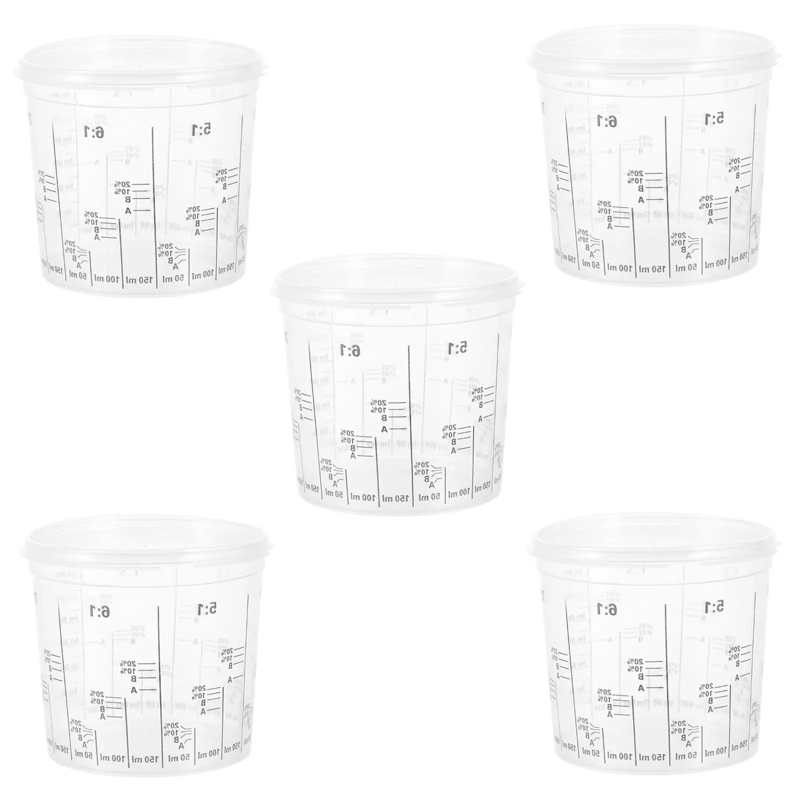 

Набор из 5 прозрачных пластиковых мерных стаканов для смешивания краски с разметкой, утолщенными стенками, термостойкие, кислото- и щелочестойкие