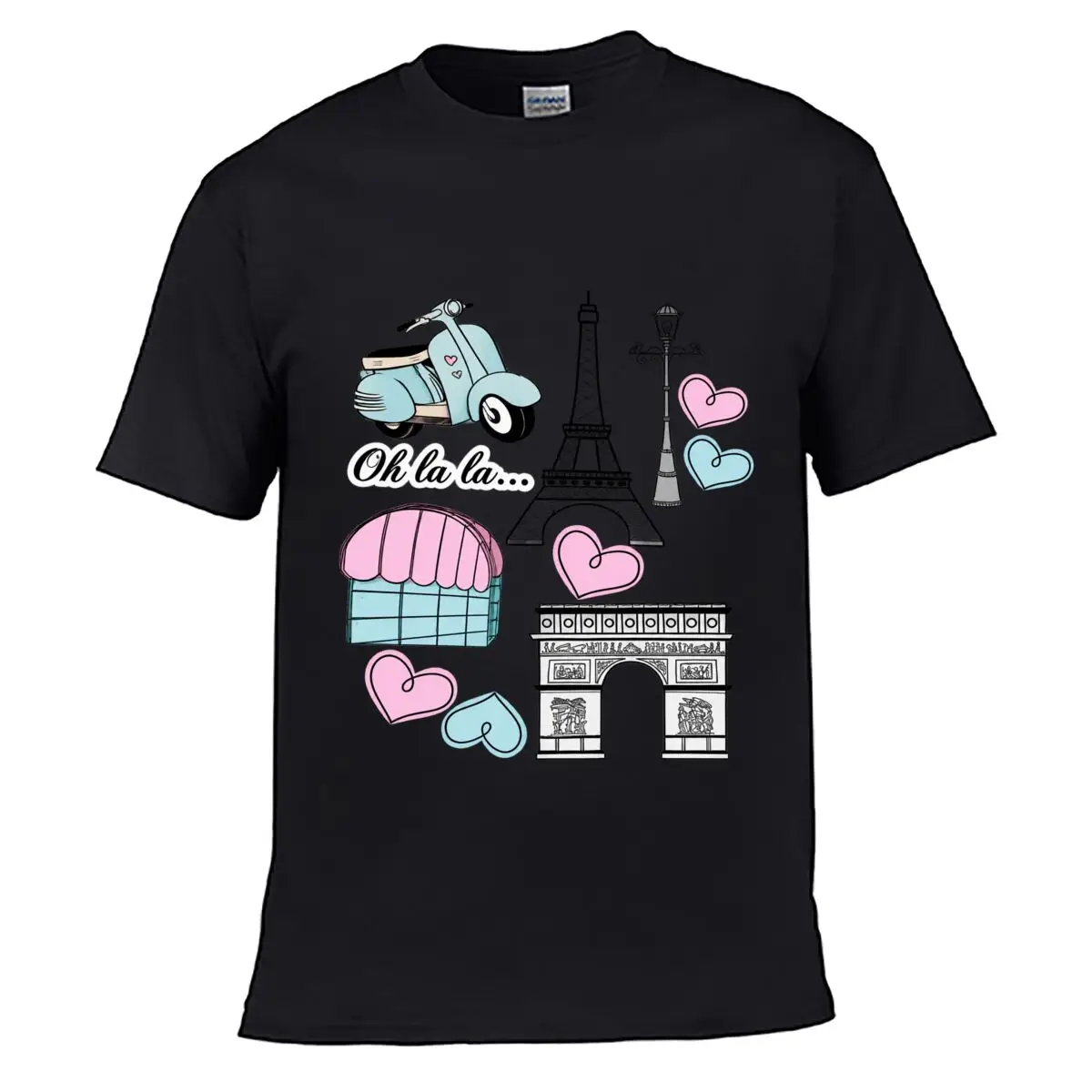 Paris Eiffel Tower Arc De Triomphe Oh La La Hearts Scooter Street Loose Simple Tee
