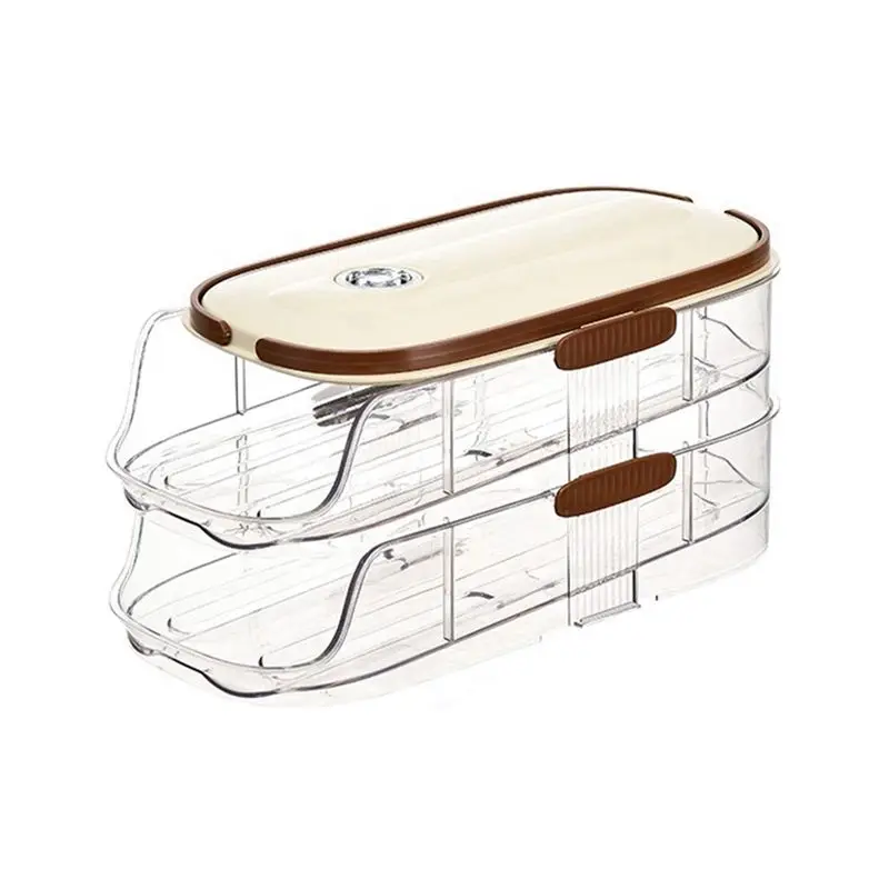 J1UL1N Double-Row Egg Storage Box Kitchen Refrigerator Side Door Egg Box Transparent Rolling Egg Rack
