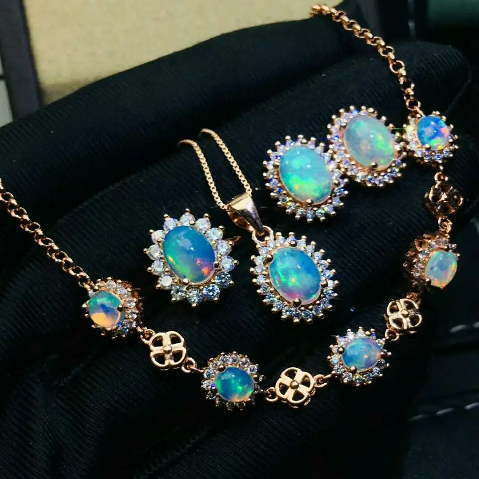 

MeiBaPJ Natural Opal Sunflower Ring Necklace Earrings Bracelet 4-pieces Suit for Women Real 925 Sterling Silver Fine Jewelry Set