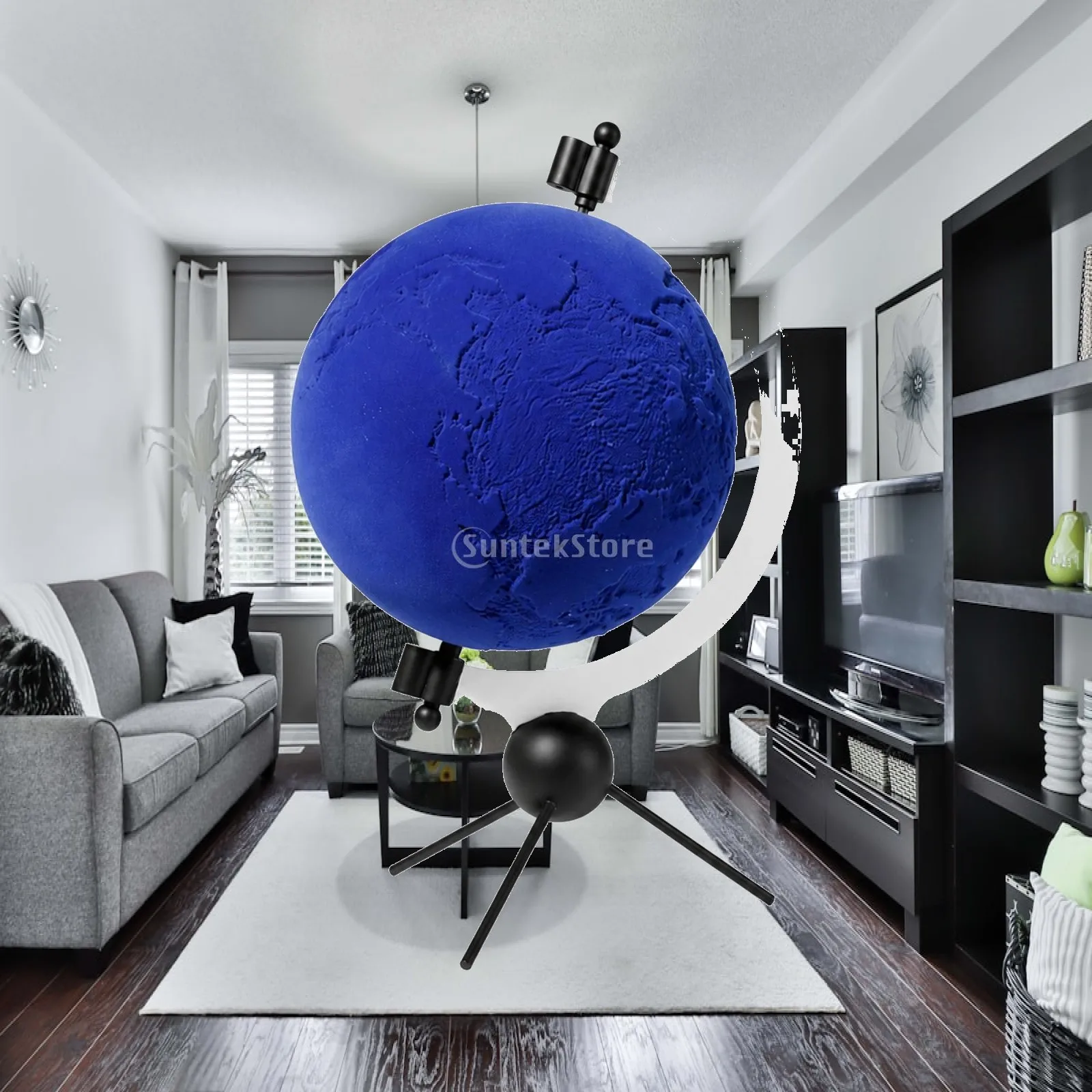 Decorative Globe for Desk Tabletop Flocked Metal World Map Ball with Meridian Loop Home Decor