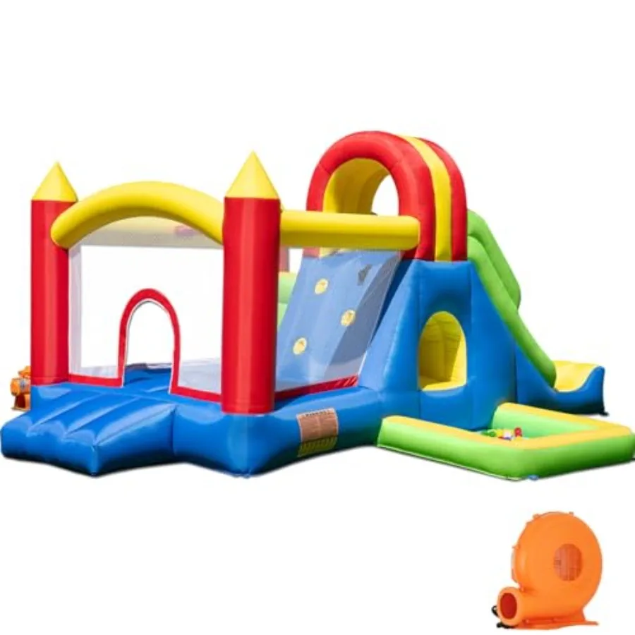 Casa grande de salto para crianças grandes – Parque infantil inflável com escorregador alto, parede de escalada, piscina de água, poço de bolinhas saltitantes, túnel, rin