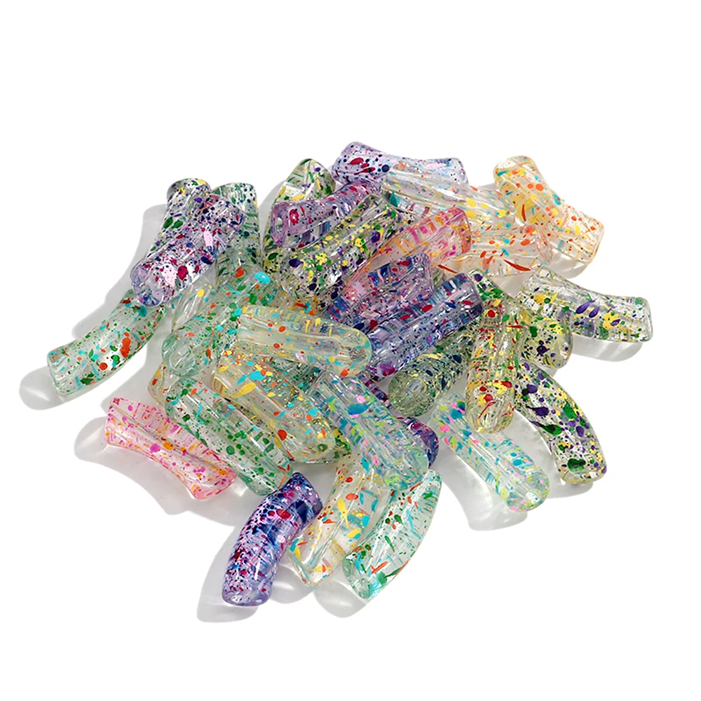 10pcs Acrylic Clear Inkjet Bamboo Tube Loose Beads 12mm Random Color Bead for DIY Bracelet Necklace Making Jewelry Accessories