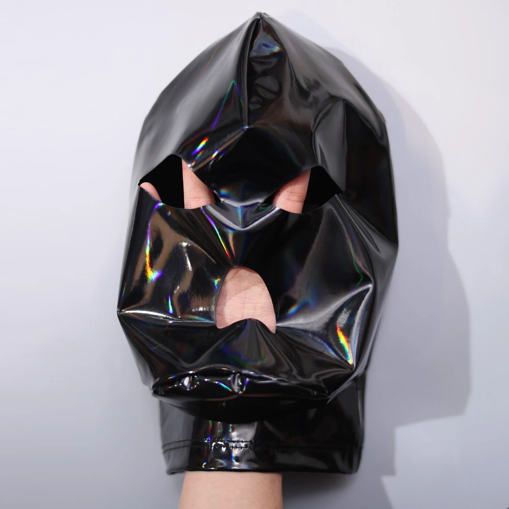 Mirror Dazzling Color Imitation Latex Hood Open Eyes Mouth Stereo Head Cover Cosplay Halloween Costumes PVC Faux Leather Mask