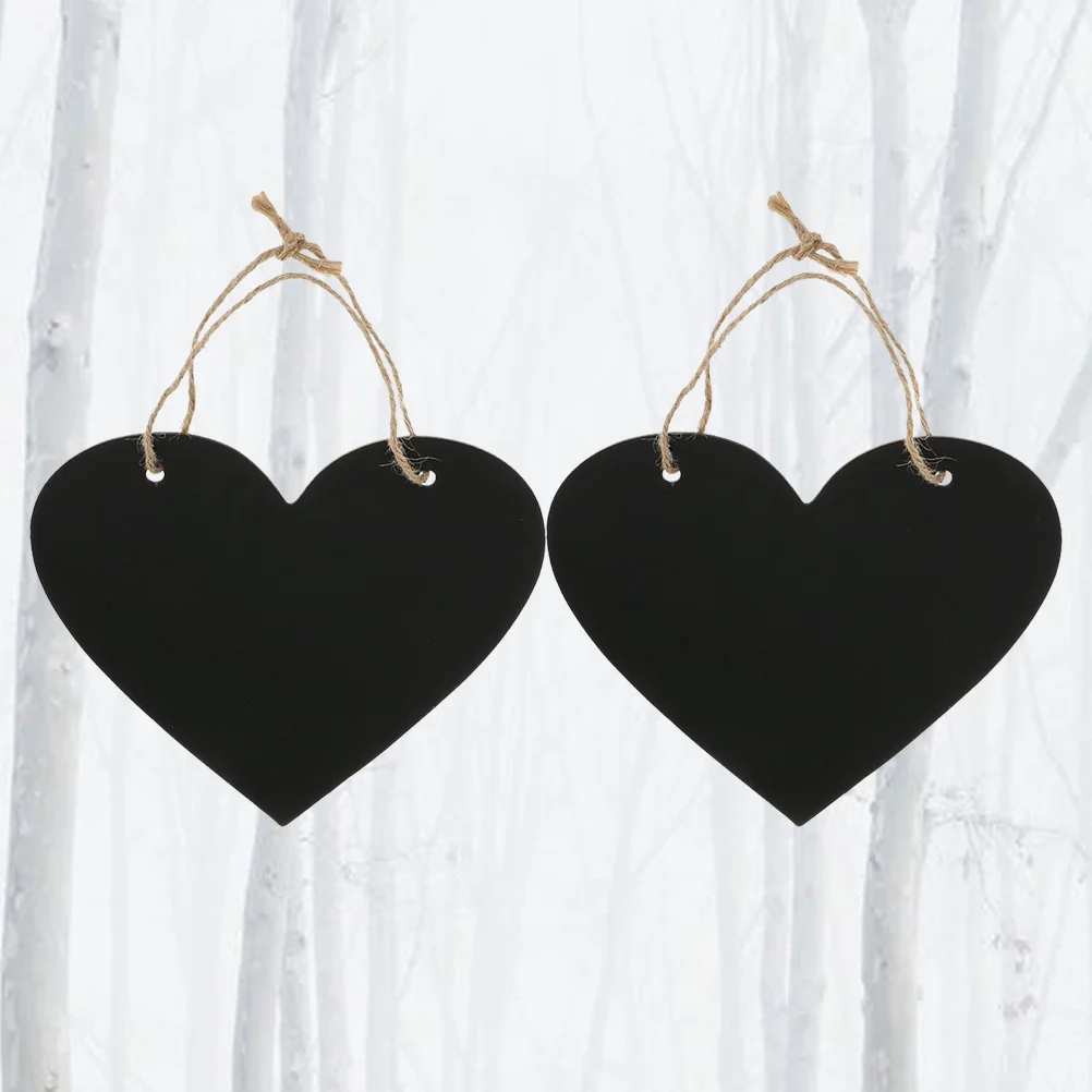 2pcs Heart Shaped Blackboard Hanging Message Board Wall Decor Sign Home Chalkboard Pendant With Hemp Rope Double Sided Density