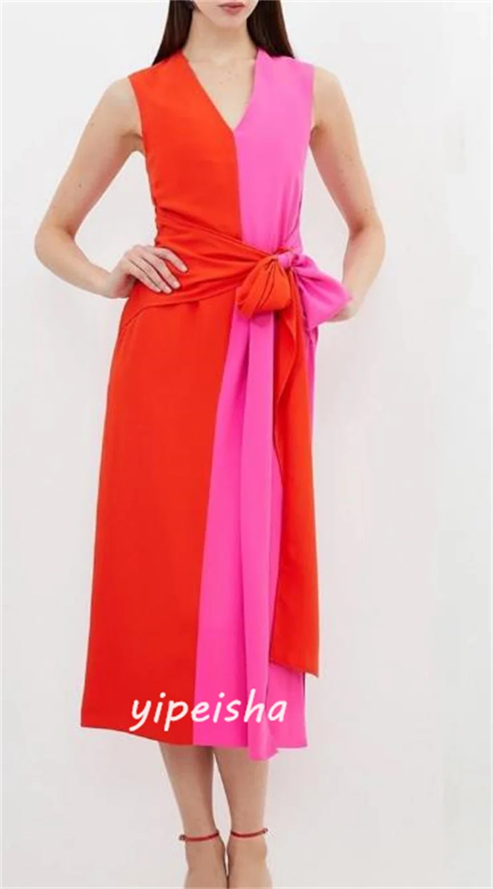 Prom Dress Saudi Arabia Simple Formal Evening V-Neck A-line Ankle-Length Satin Bespoke Occasion Dresses