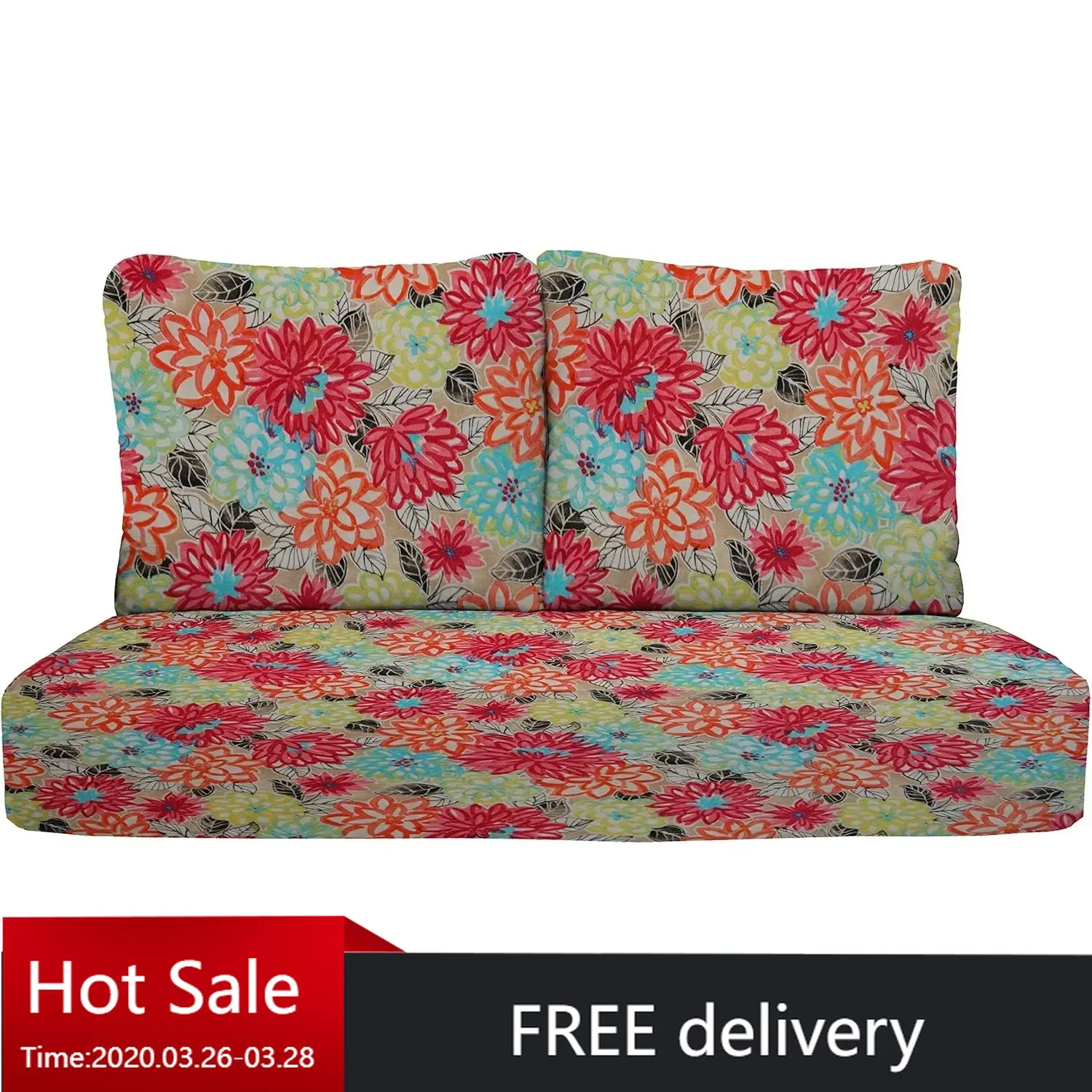 Deep Seating Loveseat Cushion Set，46” x 26” Loveseat，All-Weather Spun Fabric，Outdoor Foam Settee，Artistic Floral