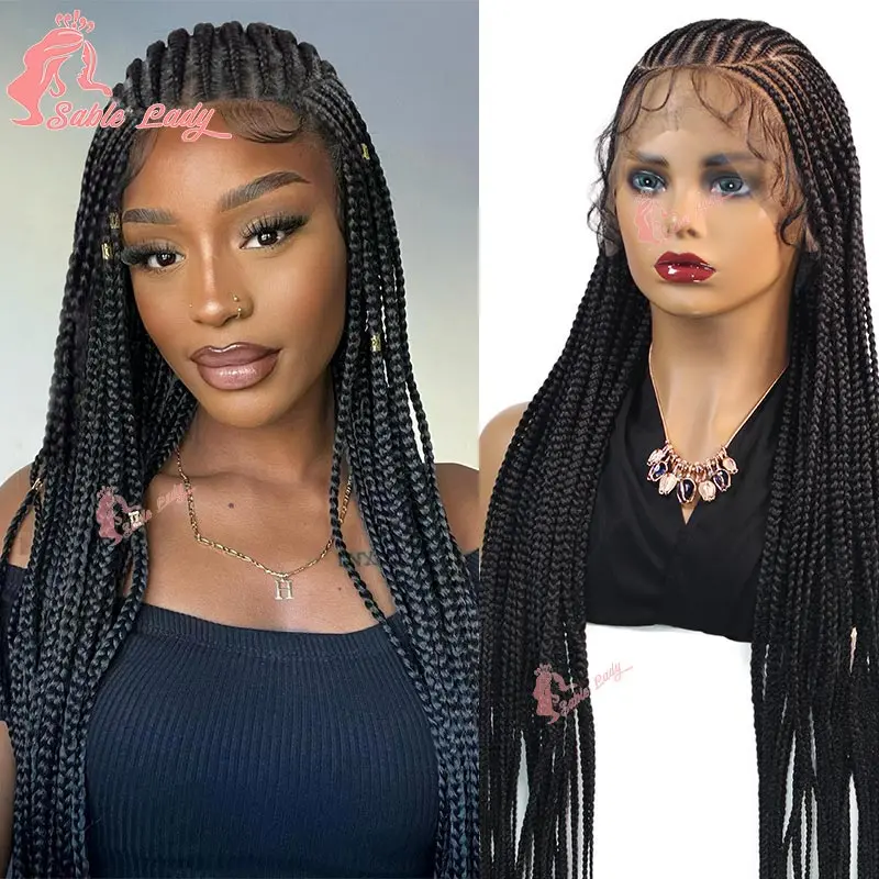 

Synthetic Full Lace Cornrow Braided Wigs for Black Women Handmade Long Box Braided Wig Lace Front Knotless Braids Wigs 36 Inches