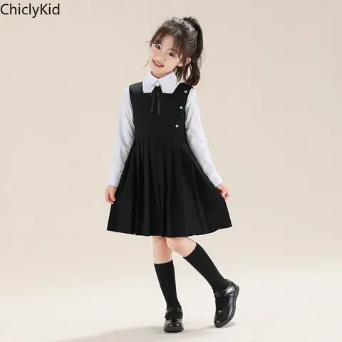 Girls Japanese Preppy Style Collar Pleated Party Jumper Dress Kids Toddler Cute Clothes Children Spring Fashion School Uniforms