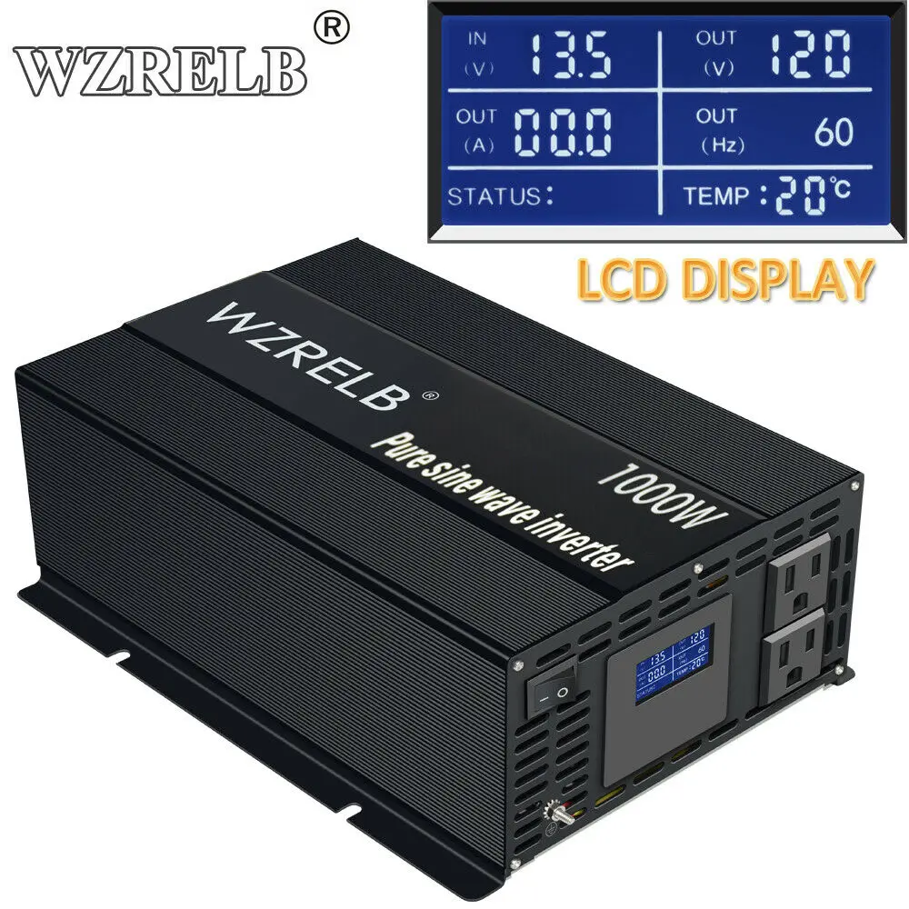 1000W LCD Off Grid Pure Sine Wave Inverter 24V 230V Power Bank Inverter Solar Panel DC to AC Converter 12V/48V to 120V/220V/240V