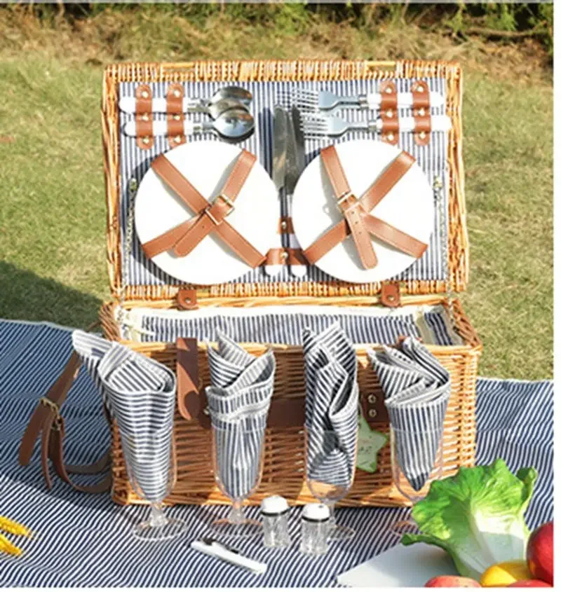 

Outdoor leisure camping willow woven picnic basket - Portable rattan tableware and food storage basket