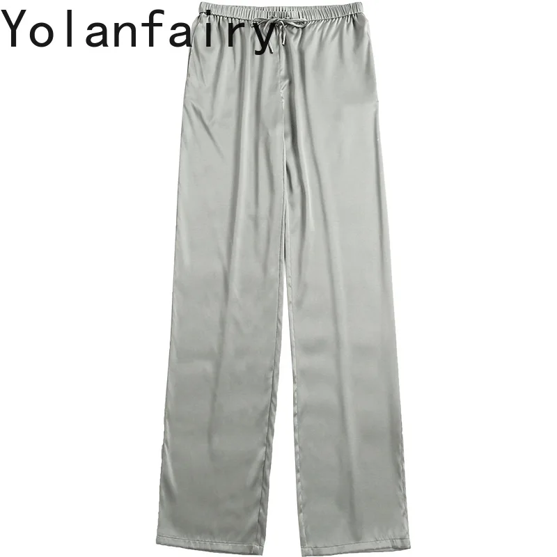 YOLANFAIRY Casual Wide Leg Pants Summer 95% Real Mulberry Silk Women's Pants Korean Loose Trousers Woman Silk Pants Full Length