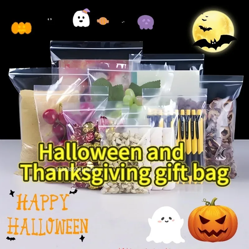 Plastiktüte mit Reißverschluss, wiederverschließbarer transparenter Vakuum-Aufbewahrungsbeutel und zum Feiern von Halloween, Weihnachten, Erntedankfest usw.