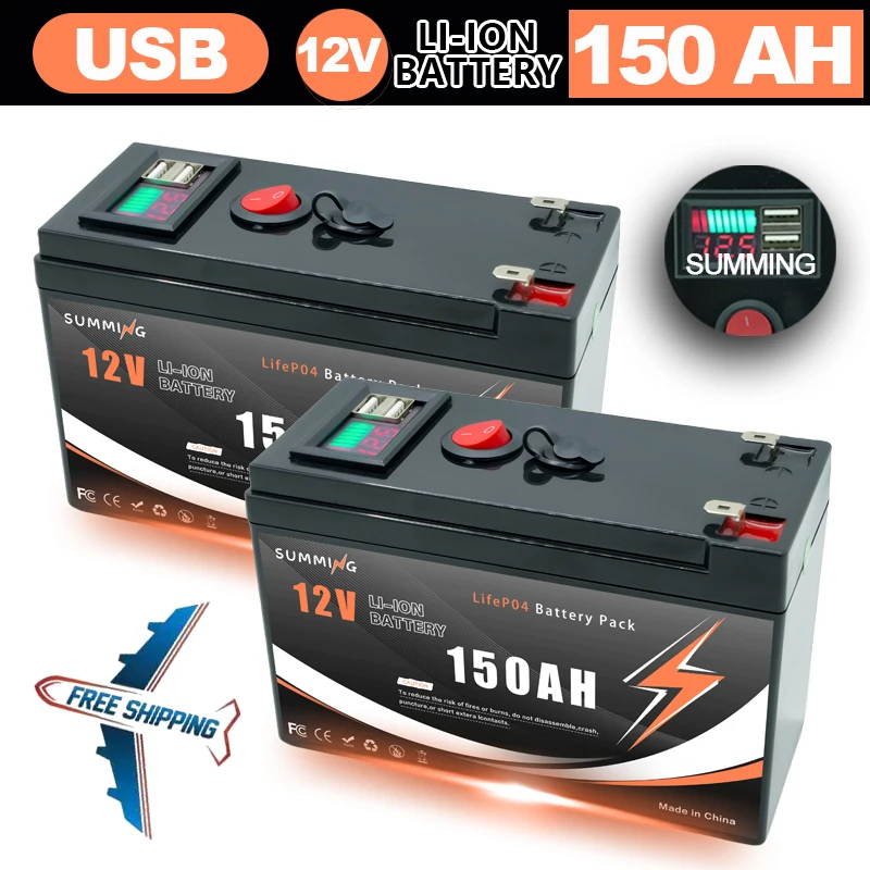 Lithium 12V 150Ah LiFePO4 Deep 5000+ Cycles Battery Rechargeable Battery for Lighting,Power Wheels ,Solar/Wind Power🔩 UPS