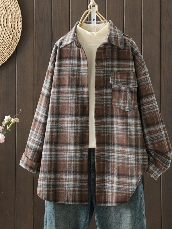 فضفاض طويل Sve عادية irt زر واحد منقوشة المرأة وصول جديد 2025 موسم الخريف مريحة تناسب سترة مفتوحة Sle #3