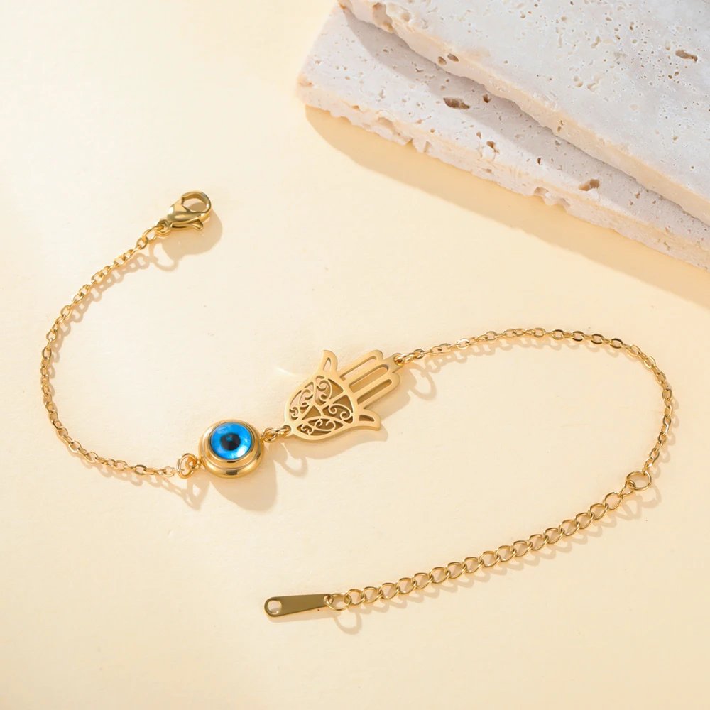 Dawapara Hamsa Böser Blick Armband Hand der Fatima Schutz-Talisman Glücksbringer Edelstahl-Schmuck – Detail 10