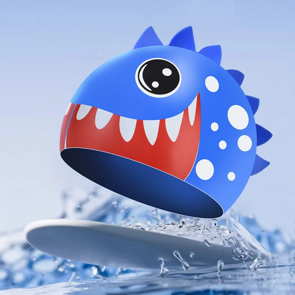

Детская шапочка для плавания с изображением акулы, водонепроницаемая силиконовая шапочка для плавания с длинными волосами, защита ушей, шапочка для плавания с мультяшным животным принтом