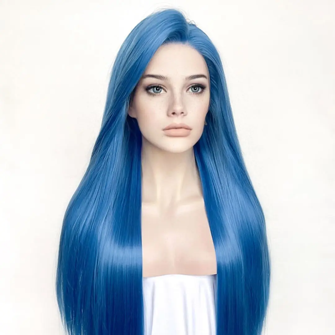 Blue Blonde Silky Straight Synthetic Hair Lace Front Wigs Baby Hair Transparent Swiss Lace Front Top Quality Soft Synthetic Wigs