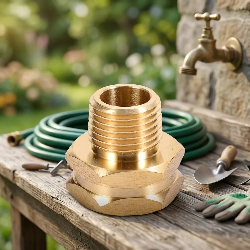6*5*3 Cm Brass Hose Coupler 3/4 Inch GHT= Female To 1/2 Inch NPT Male Adapter Durable= Threaded Connector For Garden Watering